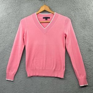 BROOKS BROTHERS Womens V Neck Sweater XS Pink Cotton Pullover Preppy Classic